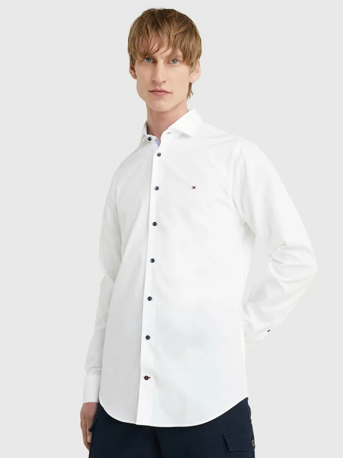 Tommy Hilfiger Slim Fit Poplin Shirt White Mens Essentials