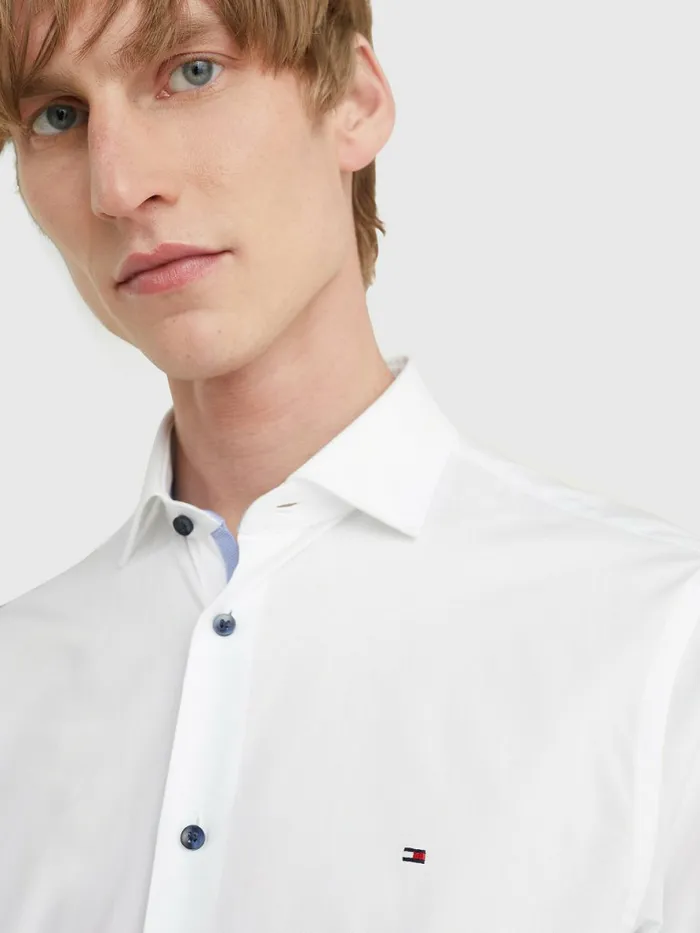 Tommy Hilfiger Slim Fit Poplin Shirt White Mens Essentials