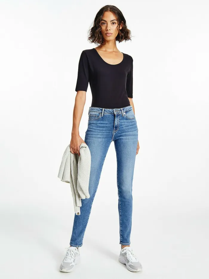 Tommy Hilfiger Slim Fit Scoop Neck TShirt Black Womens TShirts Casaul