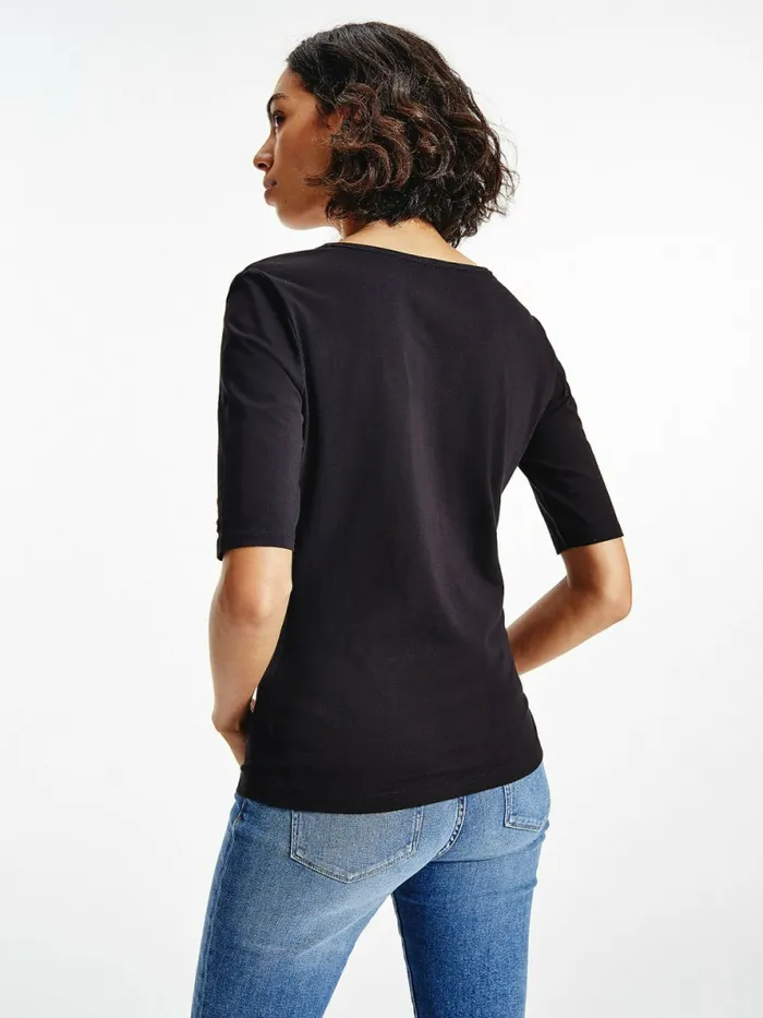 Tommy Hilfiger Slim Fit Scoop Neck TShirt Black Womens TShirts Casaul