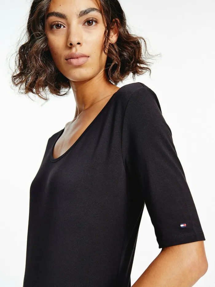 Tommy Hilfiger Slim Fit Scoop Neck TShirt Black Womens TShirts Casaul
