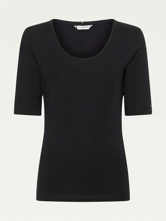 Tommy Hilfiger Slim Fit Scoop Neck TShirt Black Womens TShirts Casaul