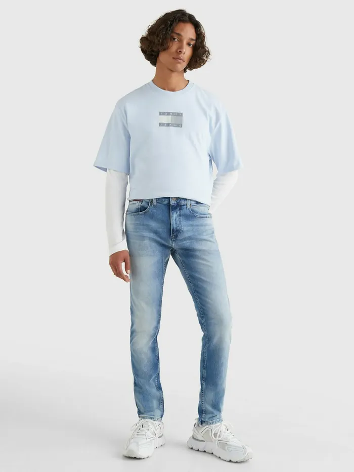 Tommy Hilfiger Slim Fit Tapered Faded Jeans Wilson Light Blue Stretch Mens Essentials On Sale