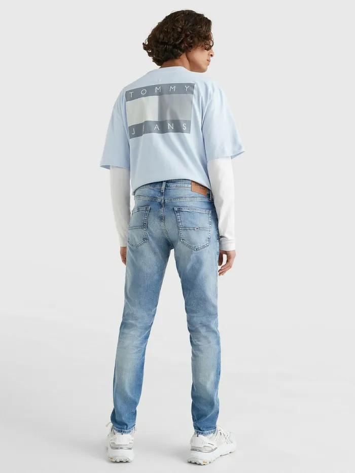 Tommy Hilfiger Slim Fit Tapered Faded Jeans Wilson Light Blue Stretch Mens Essentials On Sale