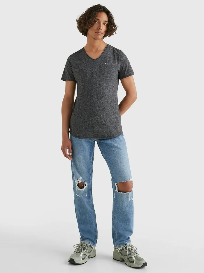 Tommy Hilfiger Slim Fit VNeck TShirt Black Mens Essentials