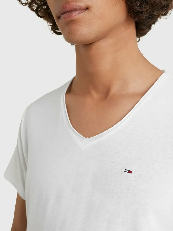 Tommy Hilfiger Slim Fit VNeck TShirt White Mens Essentials