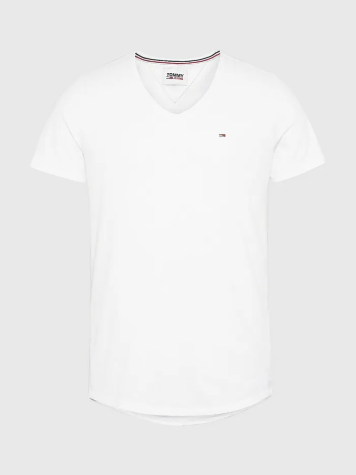 Tommy Hilfiger Slim Fit VNeck TShirt White Mens Essentials