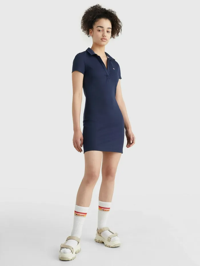 Tommy Hilfiger Slim VNeck Polo Dress Twilight Navy Womens Dresses and Jumpsuits Casaul