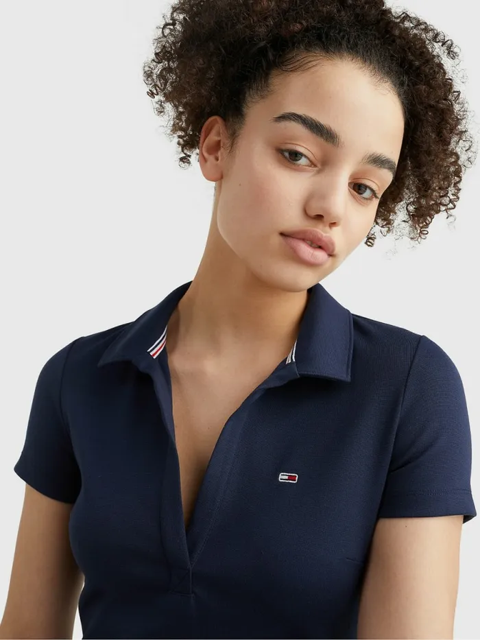 Tommy Hilfiger Slim VNeck Polo Dress Twilight Navy Womens Dresses and Jumpsuits Casaul