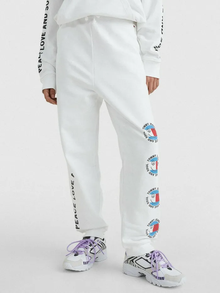 Tommy Hilfiger Smiley Peace Logo Joggers White Womens Trousers