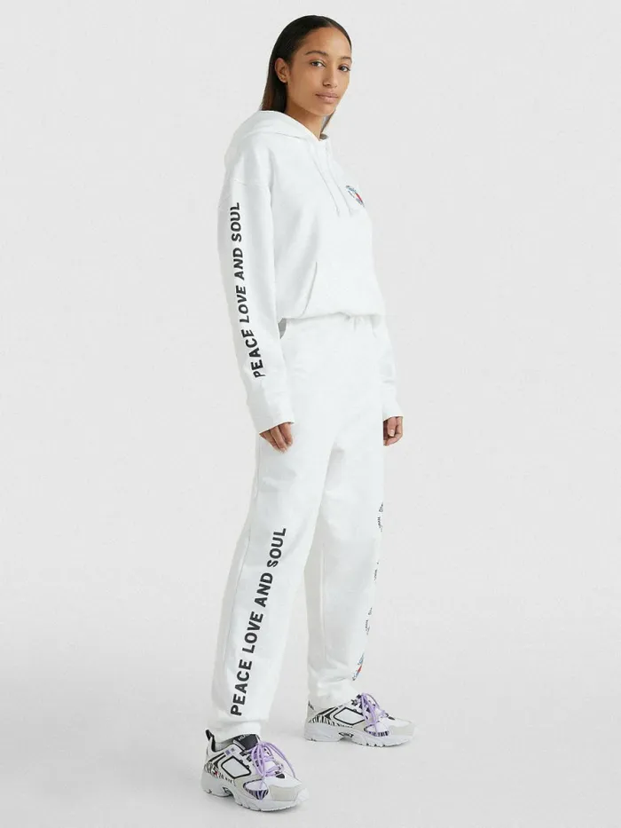 Tommy Hilfiger Smiley Peace Logo Joggers White Womens Trousers