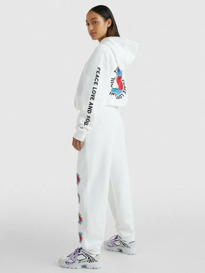 Tommy Hilfiger Smiley Peace Logo Joggers White Womens Trousers