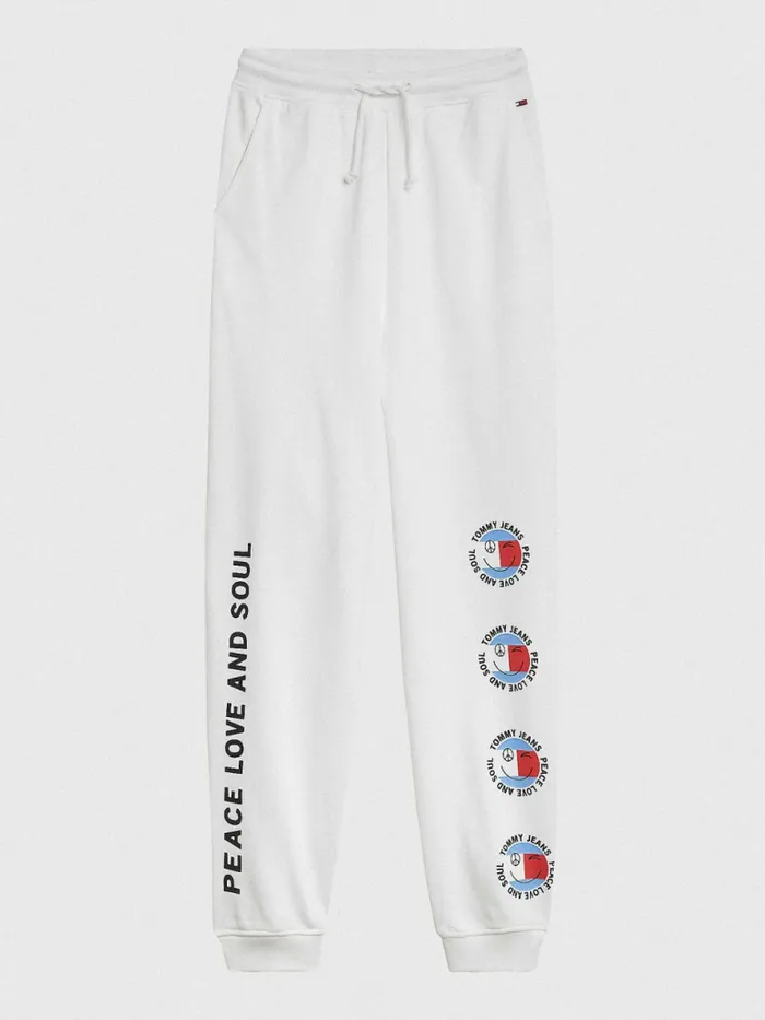 Tommy Hilfiger Smiley Peace Logo Joggers White Womens Trousers