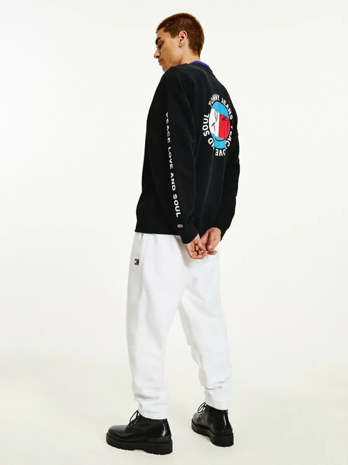 Tommy Hilfiger Smiley Peace Logo Sweatshirt Black Mens Sweatshirts and Hoodies Popular