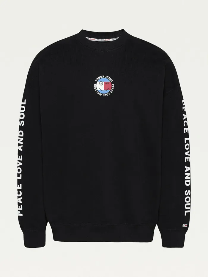 Tommy Hilfiger Smiley Peace Logo Sweatshirt Black Mens Sweatshirts and Hoodies Popular