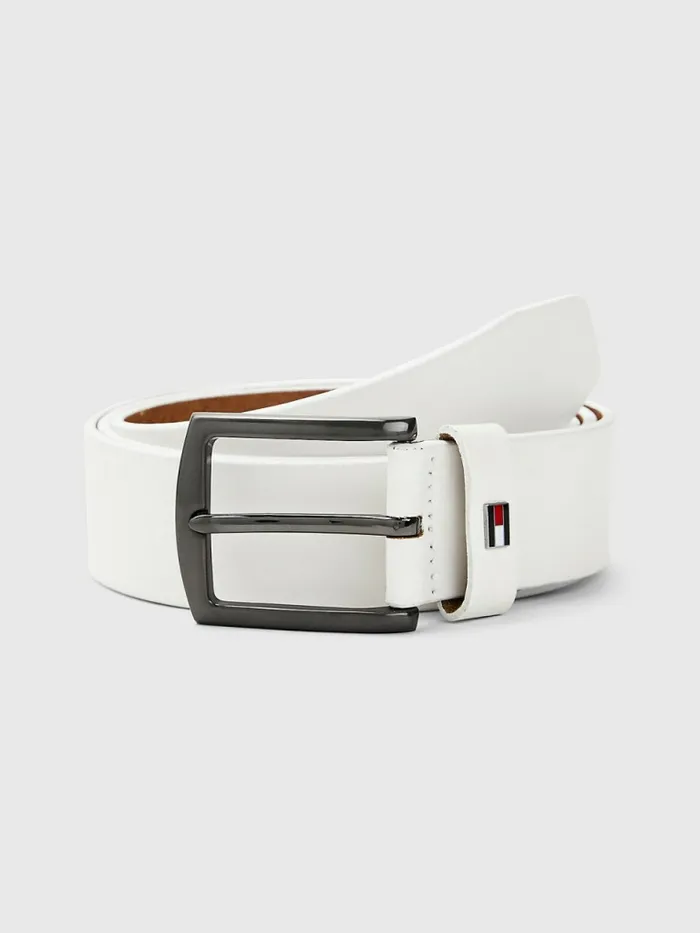 Tommy Hilfiger Smooth Leather Logo Belt White Mens Belts Gift for Friend