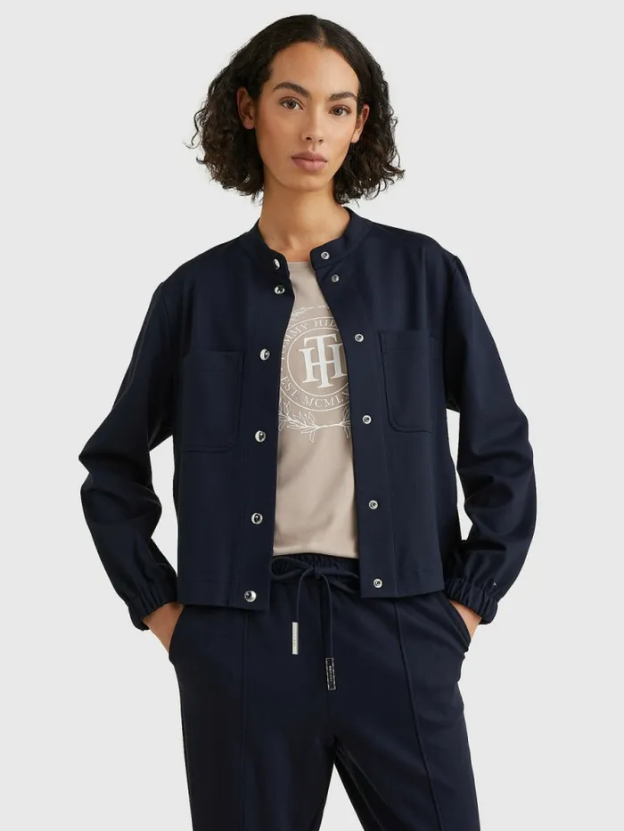 Tommy Hilfiger SnapButton Relaxed Fit Jacket Desert Sky Womens Coats and Jackets Gift 4 You Tommy Hilfiger SnapButton Relaxed Fit Jacket Desert Sky Womens Coats and Jackets Gift 4 You