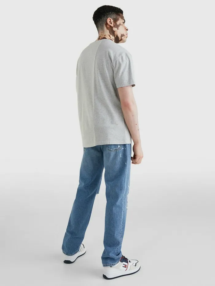 Tommy Hilfiger Spliced Logo Two Tone TShirt Silver Grey Htr Mens TShirts On Sale