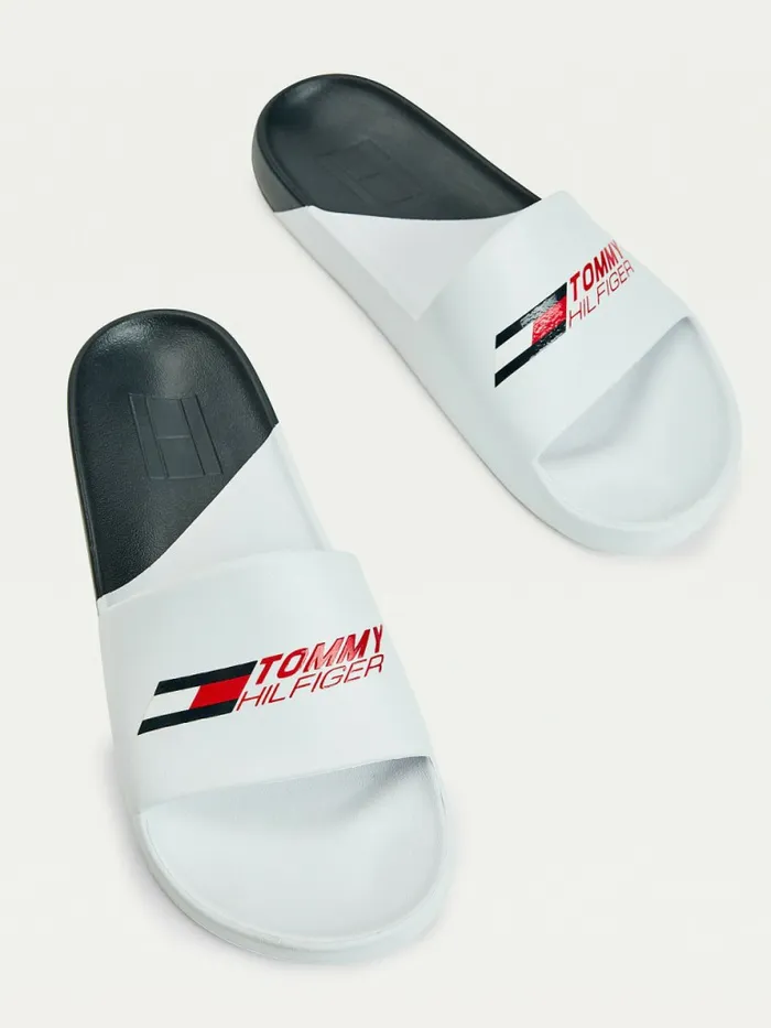 Tommy Hilfiger Sport ColourBlocked Pool Slides White Mens Sandals Sliders and Flip Flops Popular
