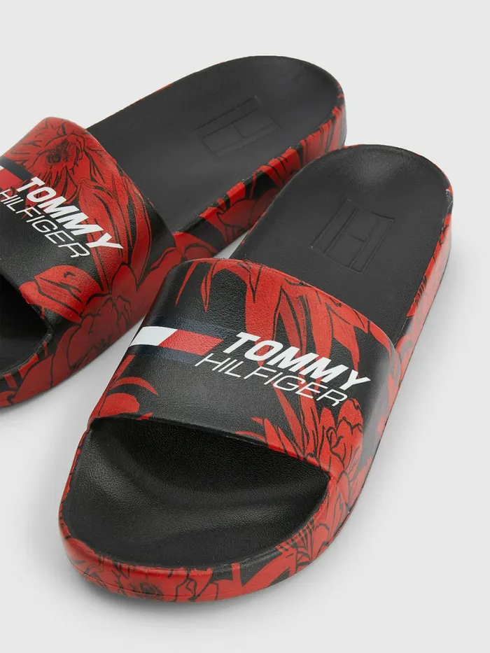 Tommy Hilfiger Sport Floral Print Slides Black Womens Sandals Gift for Friend