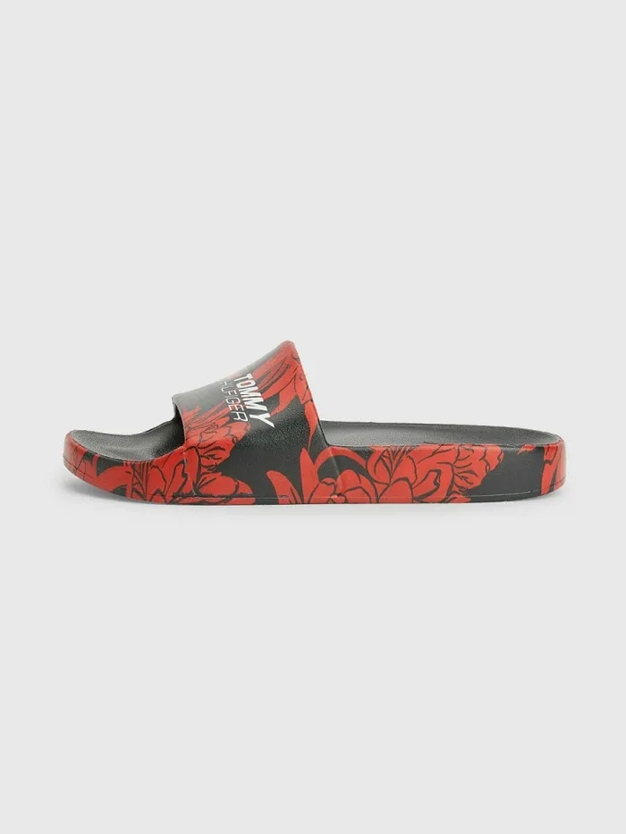 Tommy Hilfiger Sport Floral Print Slides Black Womens Sandals Gift for Friend