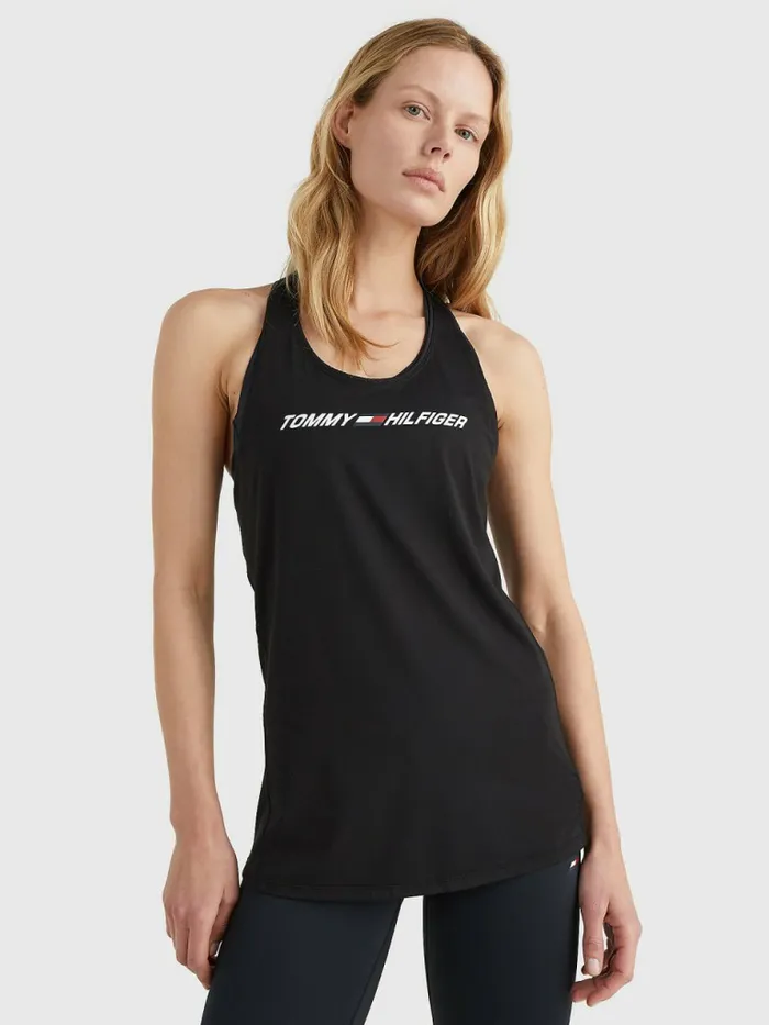 Tommy Hilfiger Sport Graphic Racerback Tank Top Black Womens TShirts On Sale