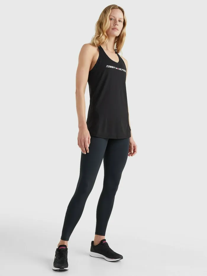 Tommy Hilfiger Sport Graphic Racerback Tank Top Black Womens TShirts On Sale