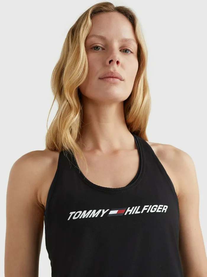 Tommy Hilfiger Sport Graphic Racerback Tank Top Black Womens TShirts On Sale