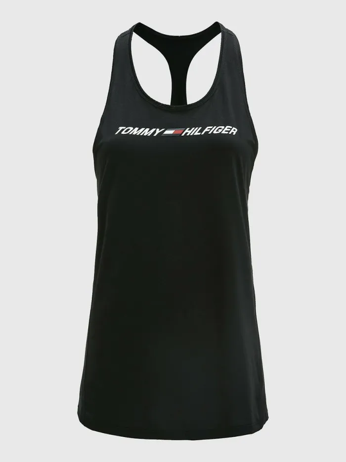 Tommy Hilfiger Sport Graphic Racerback Tank Top Black Womens TShirts On Sale
