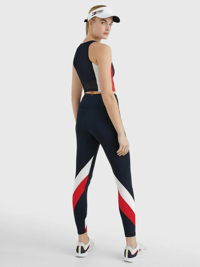 Tommy Hilfiger Sport High Rise ColourBlocked 78 Leggings Desert SkyPrimary Red Womens Tommy Hilfiger Sport