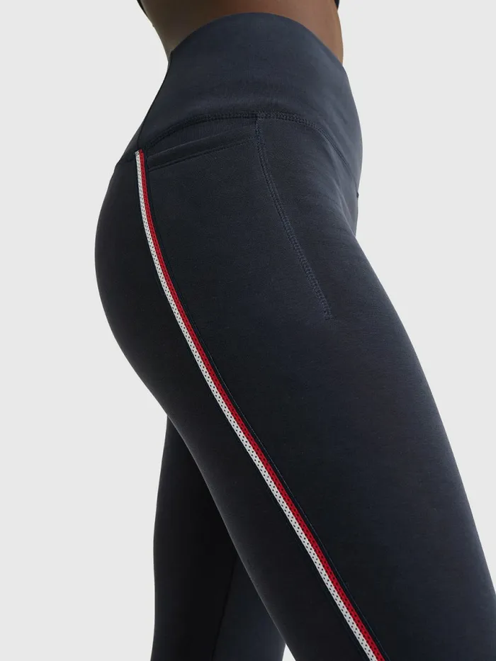 Tommy Hilfiger Sport High Rise Tape Full Length Leggings Sueded Desert Sky Womens Trousers