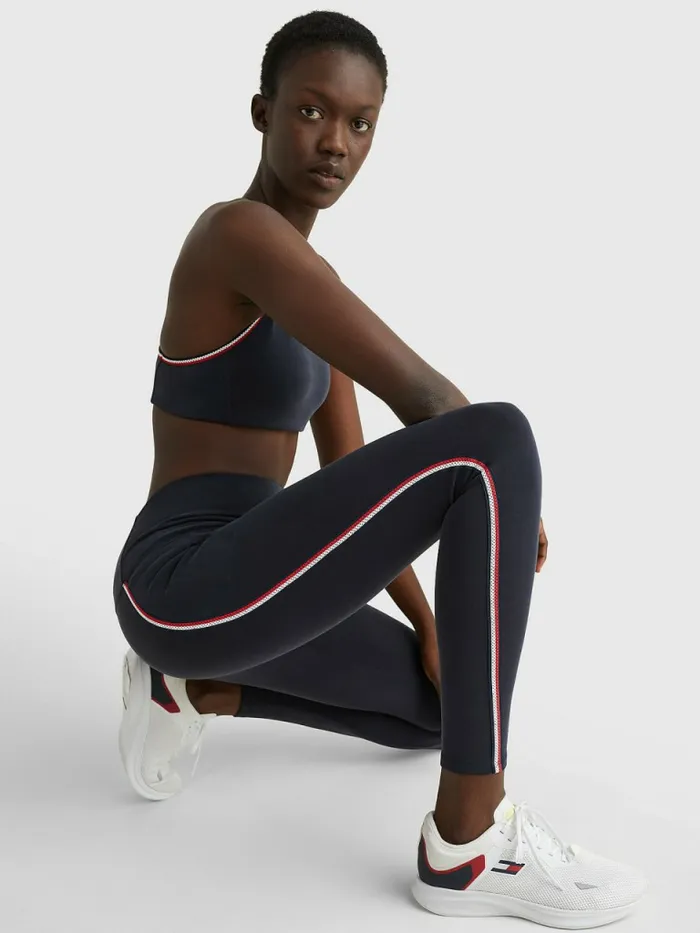 Tommy Hilfiger Sport High Rise Tape Full Length Leggings Sueded Desert Sky Womens Trousers