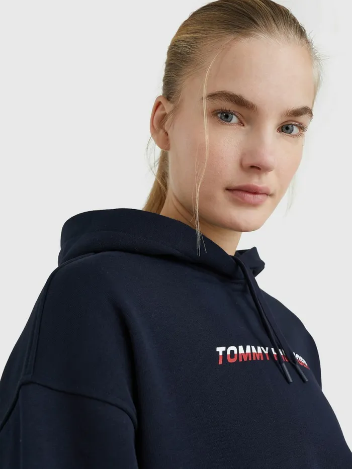 Tommy Hilfiger Sport Logo Relaxed Fit Hoody Desert Sky Womens Sweatshirts and Hoodies On Sale