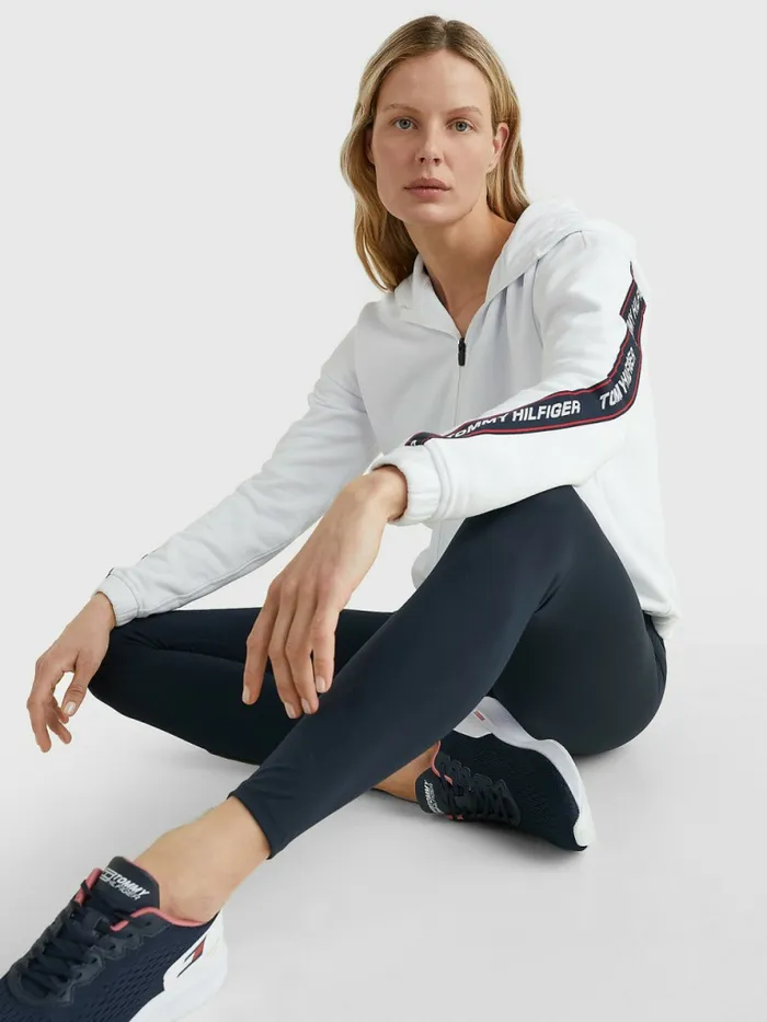 Tommy Hilfiger Sport Logo Tape Hoody Th Optic White Womens Sweatshirts and Hoodies Near Me