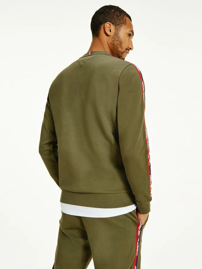 Tommy Hilfiger Sport Logo Tape Sweatshirt Army Green Mens Tracksuits For Sale