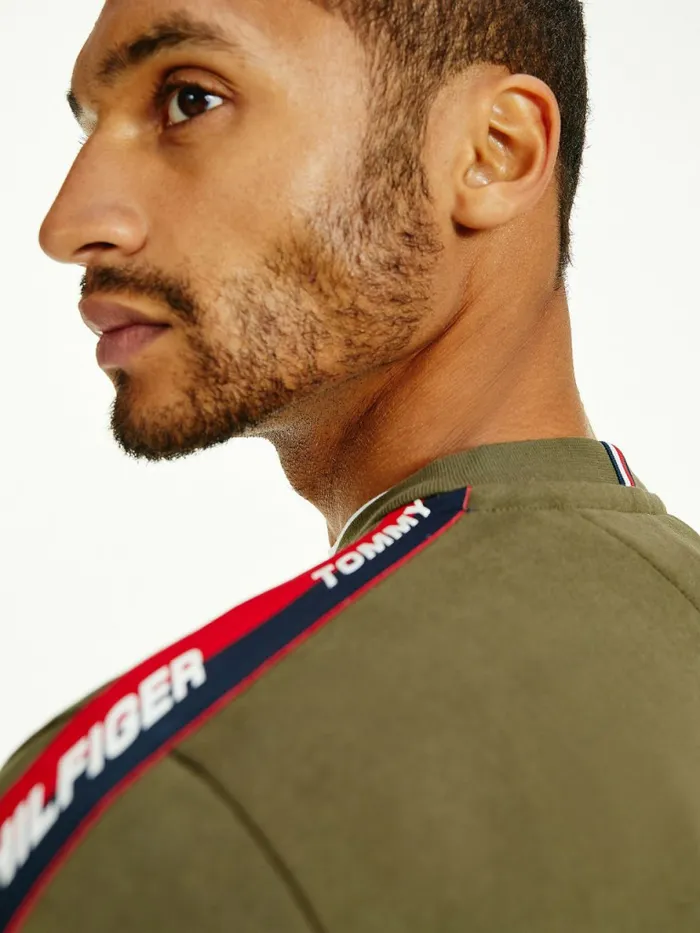 Tommy Hilfiger Sport Logo Tape Sweatshirt Army Green Mens Tracksuits For Sale