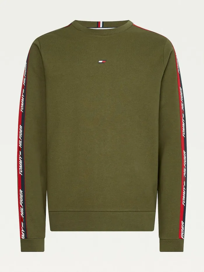 Tommy Hilfiger Sport Logo Tape Sweatshirt Army Green Mens Tracksuits For Sale