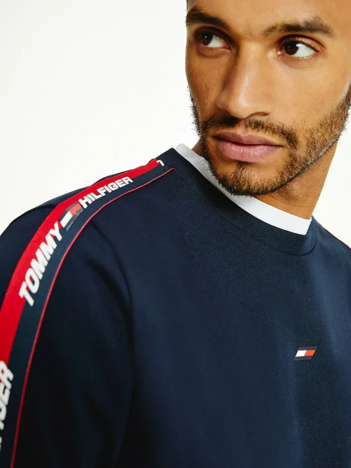 Tommy Hilfiger Sport Logo Tape Sweatshirt Desert Sky Mens Tommy Hilfiger Sport