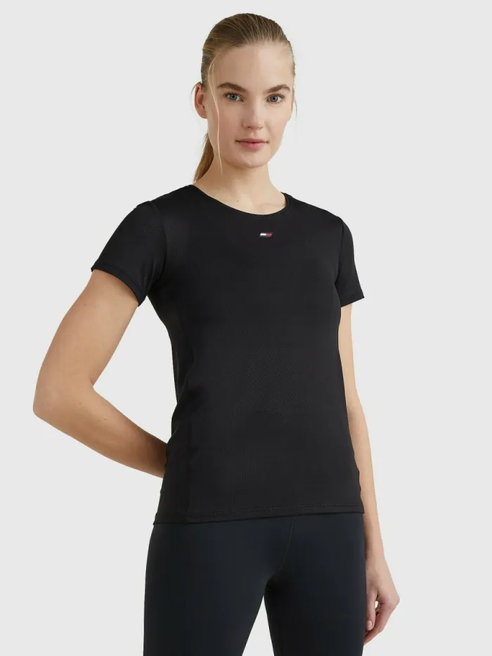 Tommy Hilfiger Sport Mesh Flag TShirt Black Womens TShirts Gift Ideas