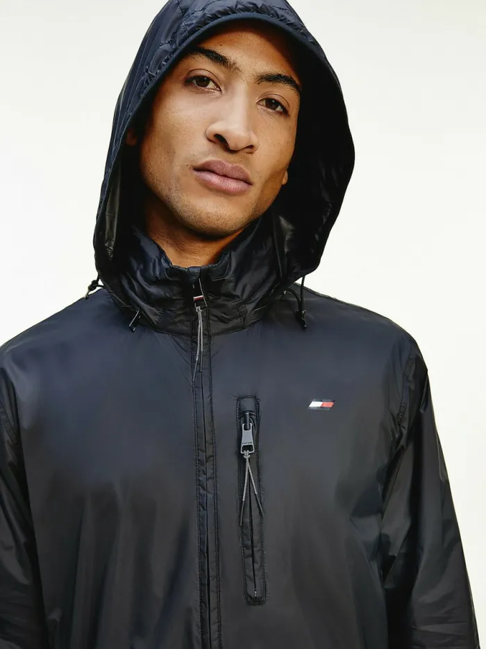 Tommy Hilfiger Sport Packable Water Repellent Windbreaker Jacket Black Mens Coats and Jackets Near Me