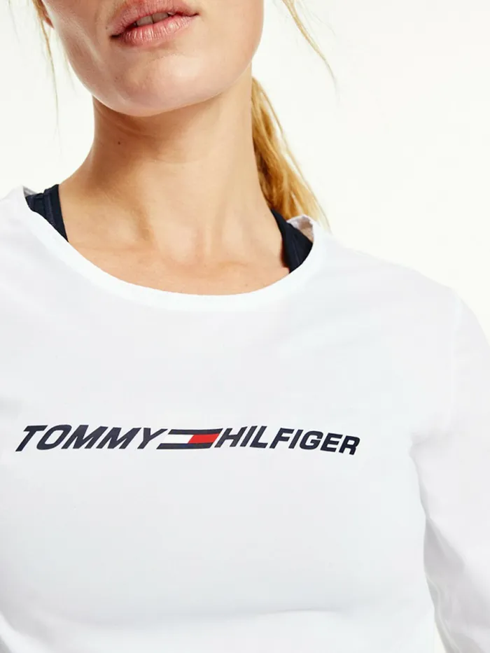 Tommy Hilfiger Sport Performance Graphic Long Sleeve TShirt Th Optic White Womens Tommy Hilfiger Sport