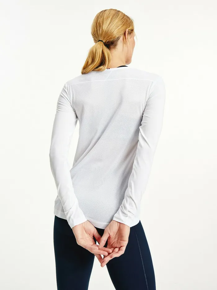 Tommy Hilfiger Sport Performance Graphic Long Sleeve TShirt Th Optic White Womens Tommy Hilfiger Sport