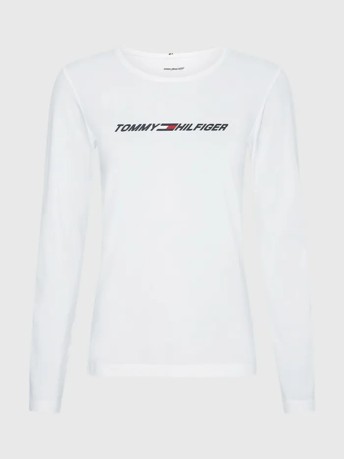 Tommy Hilfiger Sport Performance Graphic Long Sleeve TShirt Th Optic White Womens Tommy Hilfiger Sport