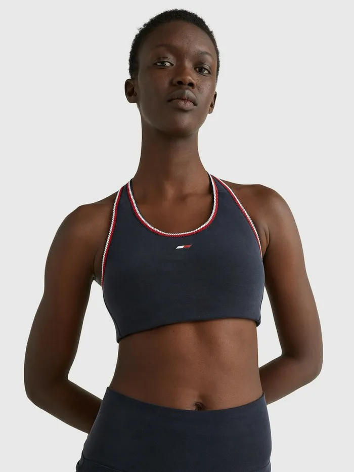 Tommy Hilfiger Sport Signature Trim Medium Support Bra Sueded Desert Sky Womens Lingerie Tommy Hilfiger Sport Signature Trim Medium Support Bra Sueded Desert Sky Womens Lingerie