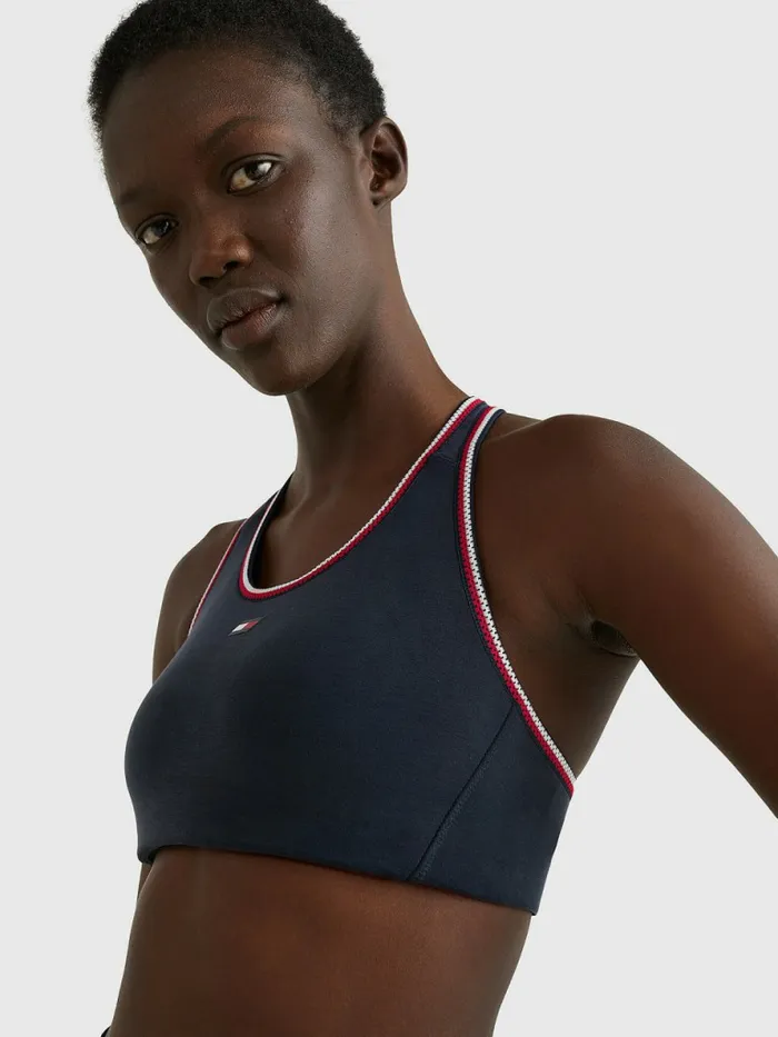 Tommy Hilfiger Sport Signature Trim Medium Support Bra Sueded Desert Sky Womens Lingerie