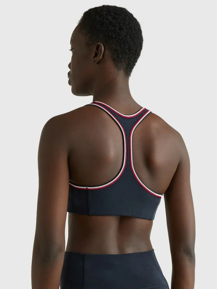 Tommy Hilfiger Sport Signature Trim Medium Support Bra Sueded Desert Sky Womens Lingerie