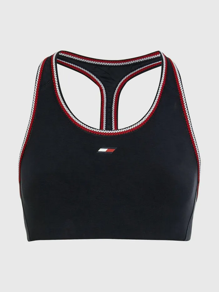 Tommy Hilfiger Sport Signature Trim Medium Support Bra Sueded Desert Sky Womens Lingerie