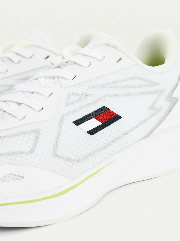 Tommy Hilfiger Sport Sleek Mixed Texture Trainers White Womens Trainers Popular