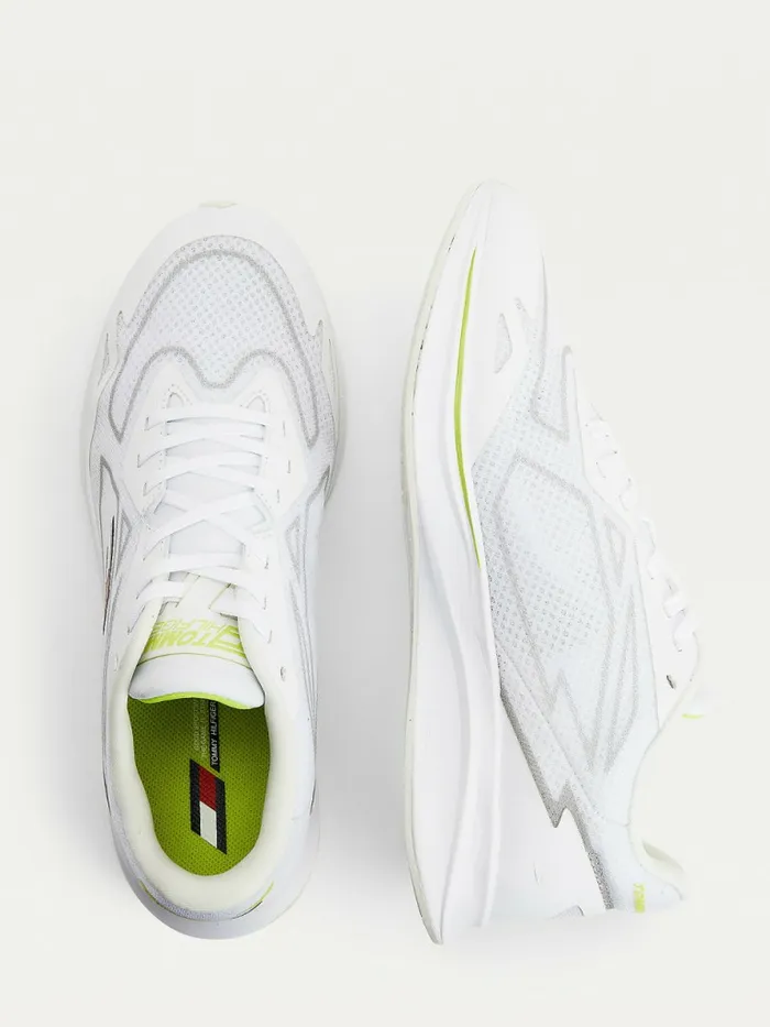 Tommy Hilfiger Sport Sleek Mixed Texture Trainers White Womens Trainers Popular