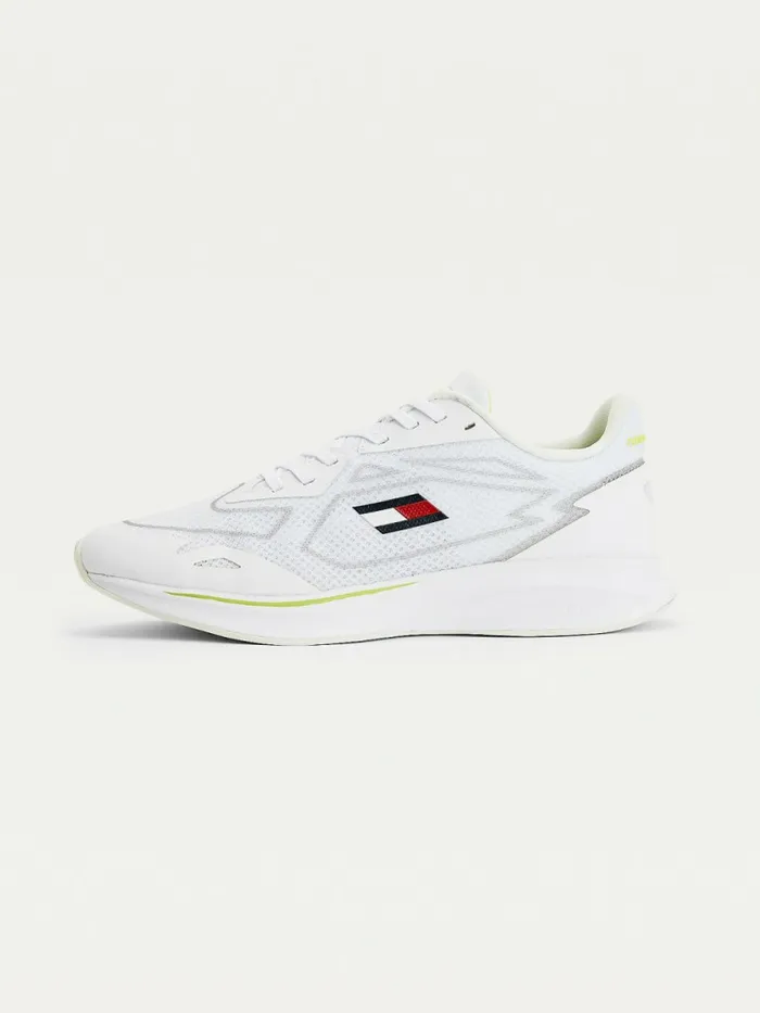 Tommy Hilfiger Sport Sleek Mixed Texture Trainers White Womens Trainers Popular